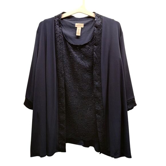 NWT Catherines Plus Size 34WP Navy Blue Sequin Lace Tank & Matching Cardigan Set - Picture 1 of 10